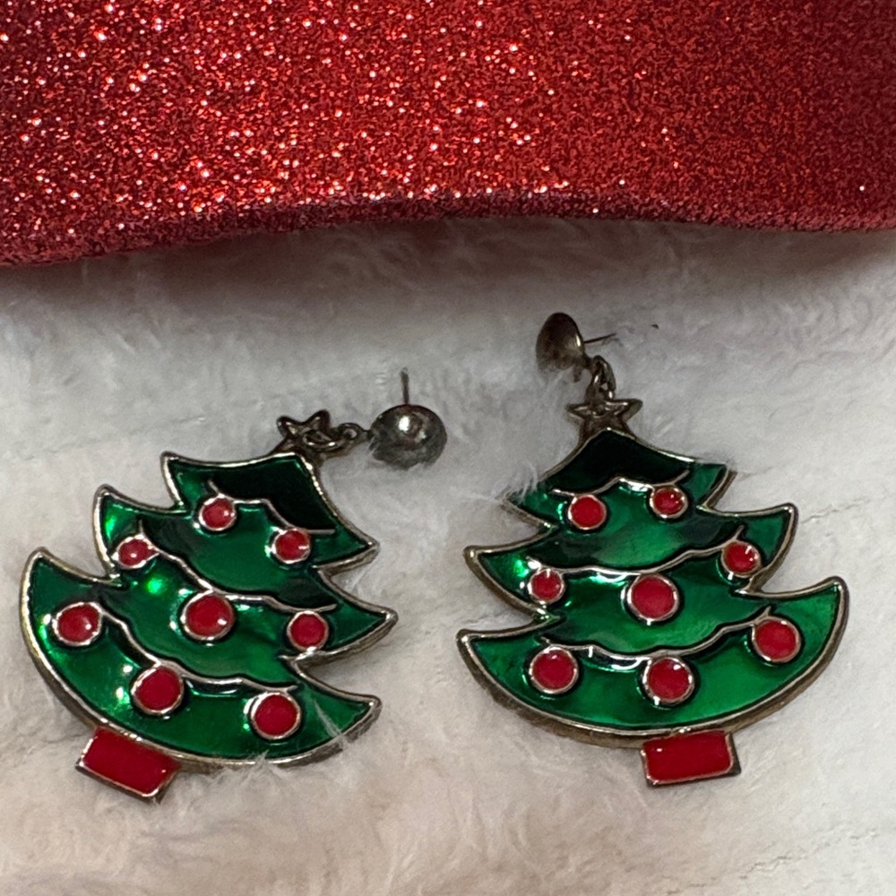 Christmas Tree Enamel Earrings